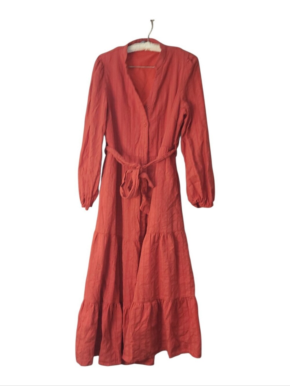 Pretty Garden Long Sleeved Red Ruffle Maxi Dress Boho M